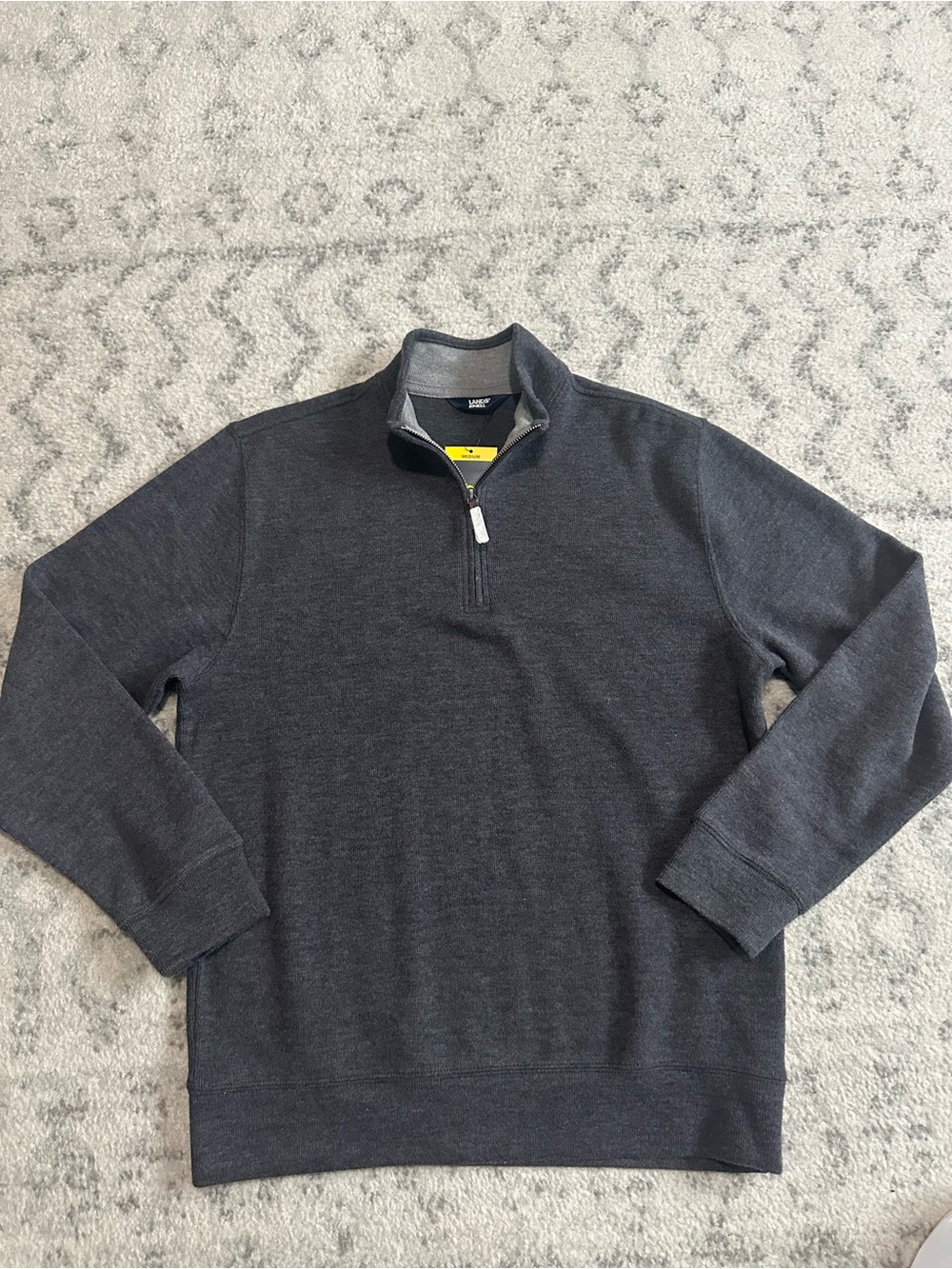 Lands' End Men's Dark Charcoal Heather Quarter-Zip Sweater, Size: Medium